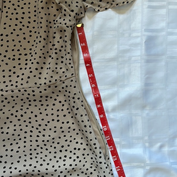 Roolee Tan Polka Dot Feminine A-line Flutter Sleeve Maxi Dress - Picture 8 of 14